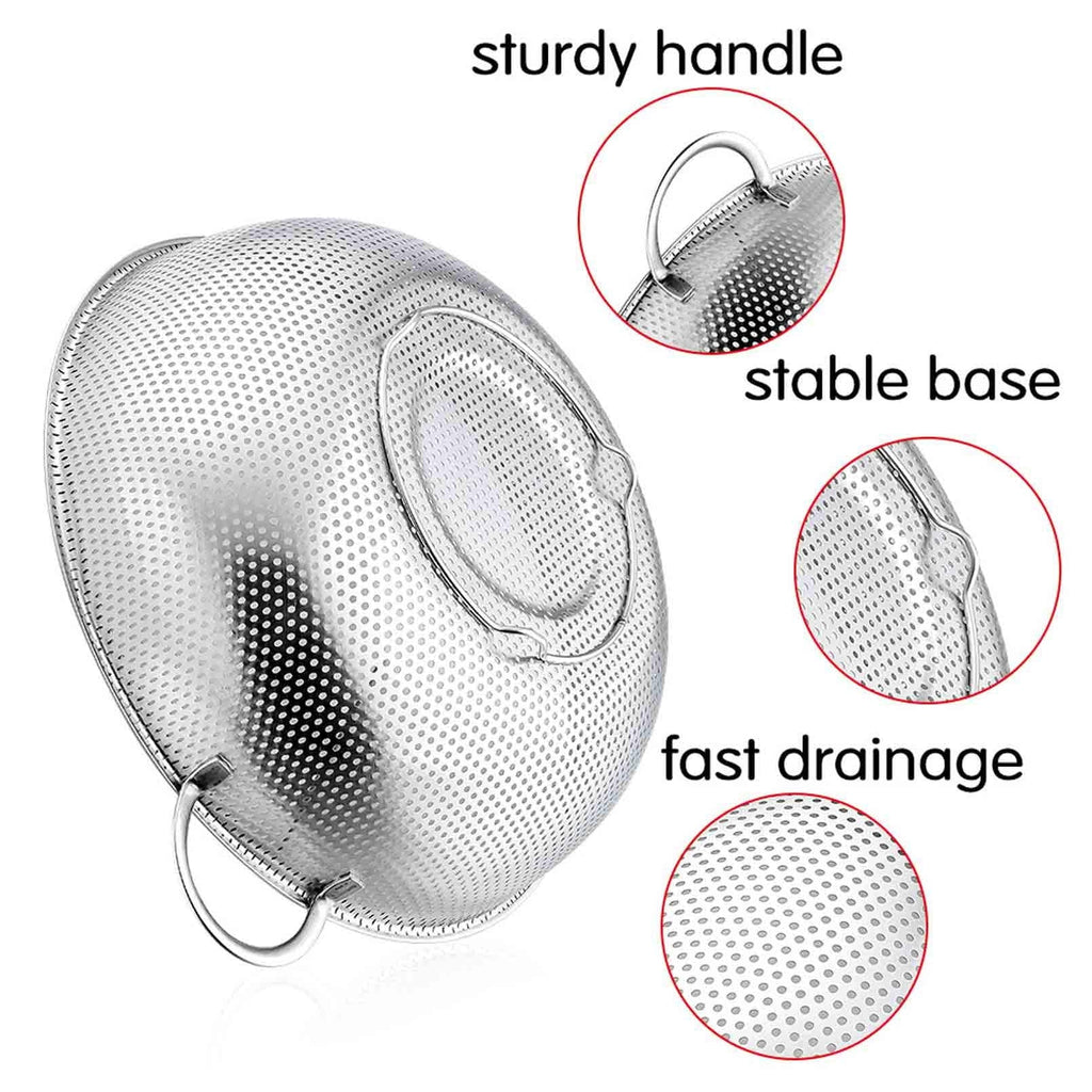 Stainless Steel Colander Set of 3, Micro-Perforated Colanders Strainers for Draining Rinsing - 1/3/5 Quart