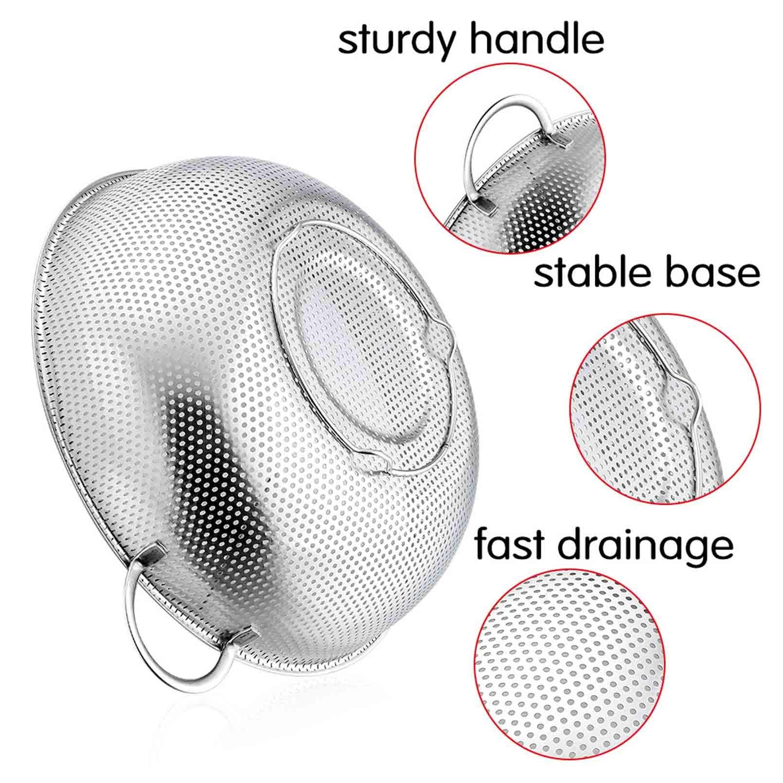 Stainless Steel Colander Set of 3, Micro-Perforated Colanders Strainers for Draining Rinsing - 1/3/5 Quart