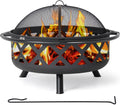 SUNCREAT 42” Patio Fire Pit Wood Burning with Mesh Spark Screen, Bonfire Outdoor firepit with Fireplace Poker, Black