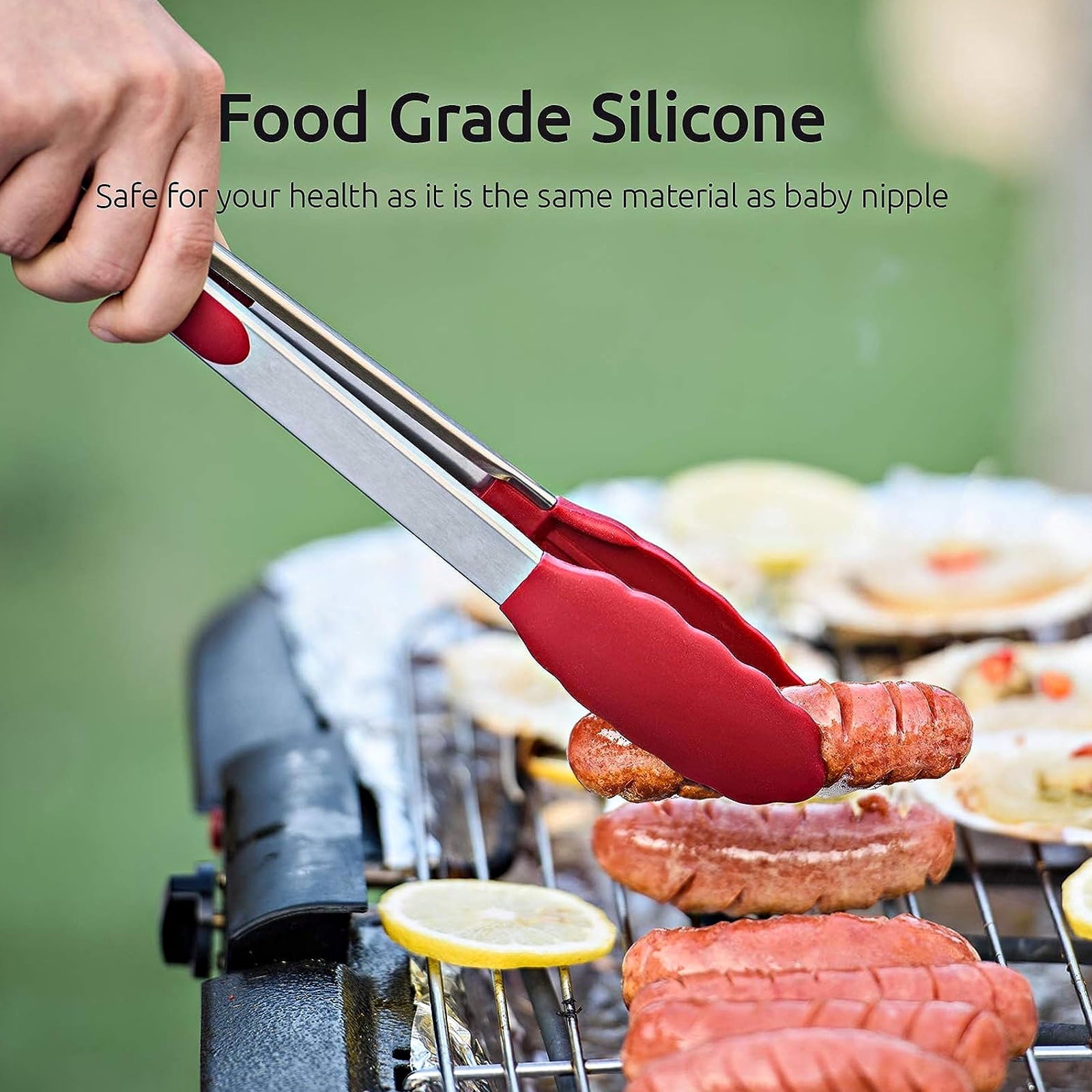Stainless Steel Kitchen Locking Cooking Tongs with Silicone Tips,Set of 3-7" 9" 12", Red