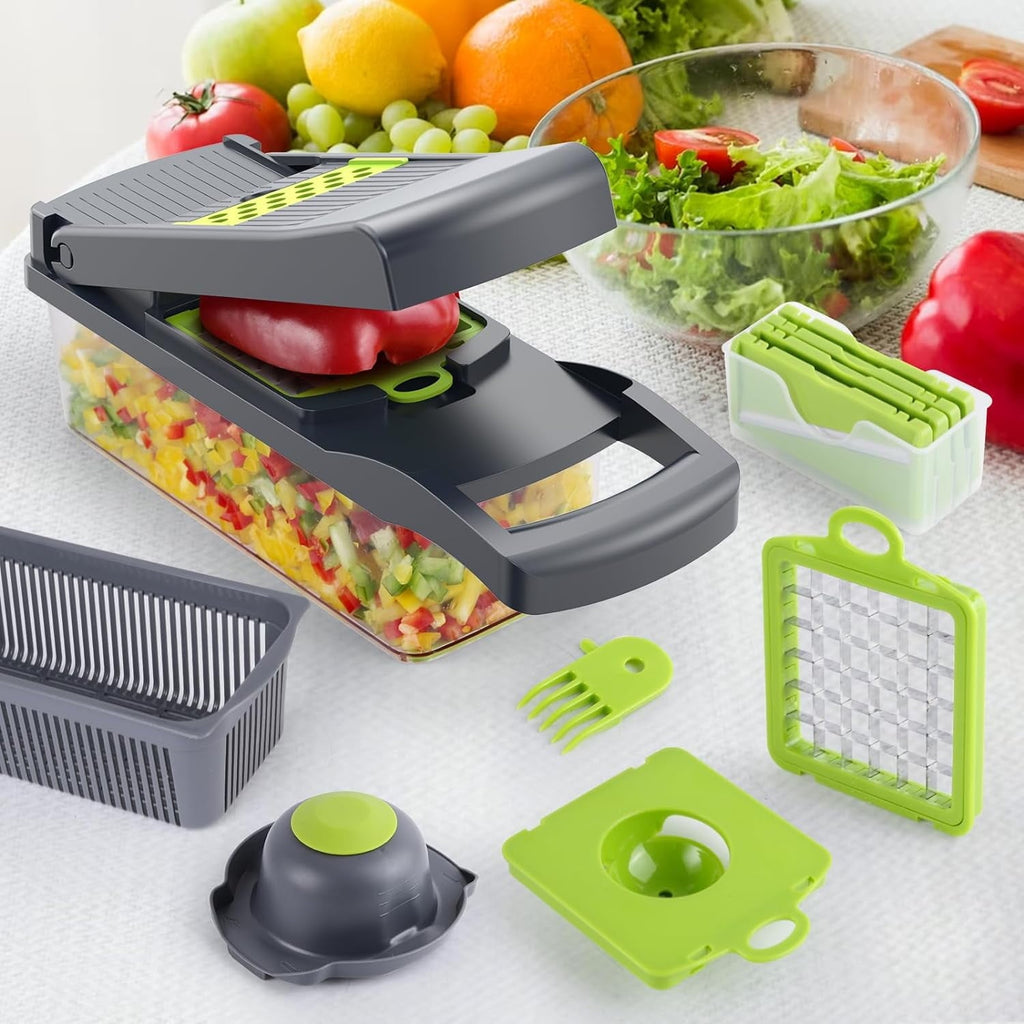 Vegetable Chopper, Veggie Chopper, Multifunctional 12 in 1 Food Chopper, Vegetable Slicer Dicer with 8 Blades, Onion ...