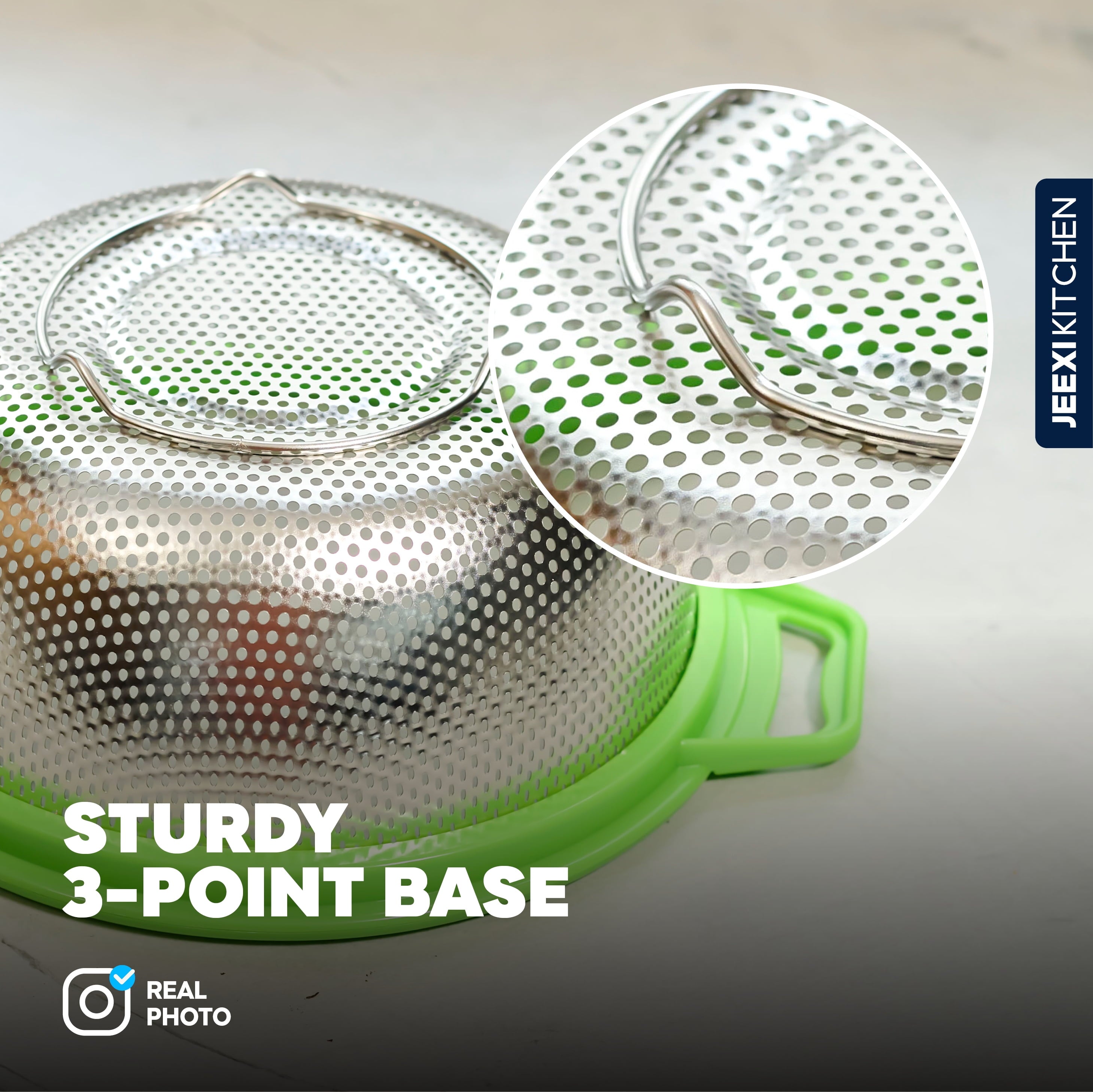 Stainless Steel Colander With Handles, Large Metal Green Mesh Strainer for Pasta, Spaghetti, Berry, Veggies, Fr...