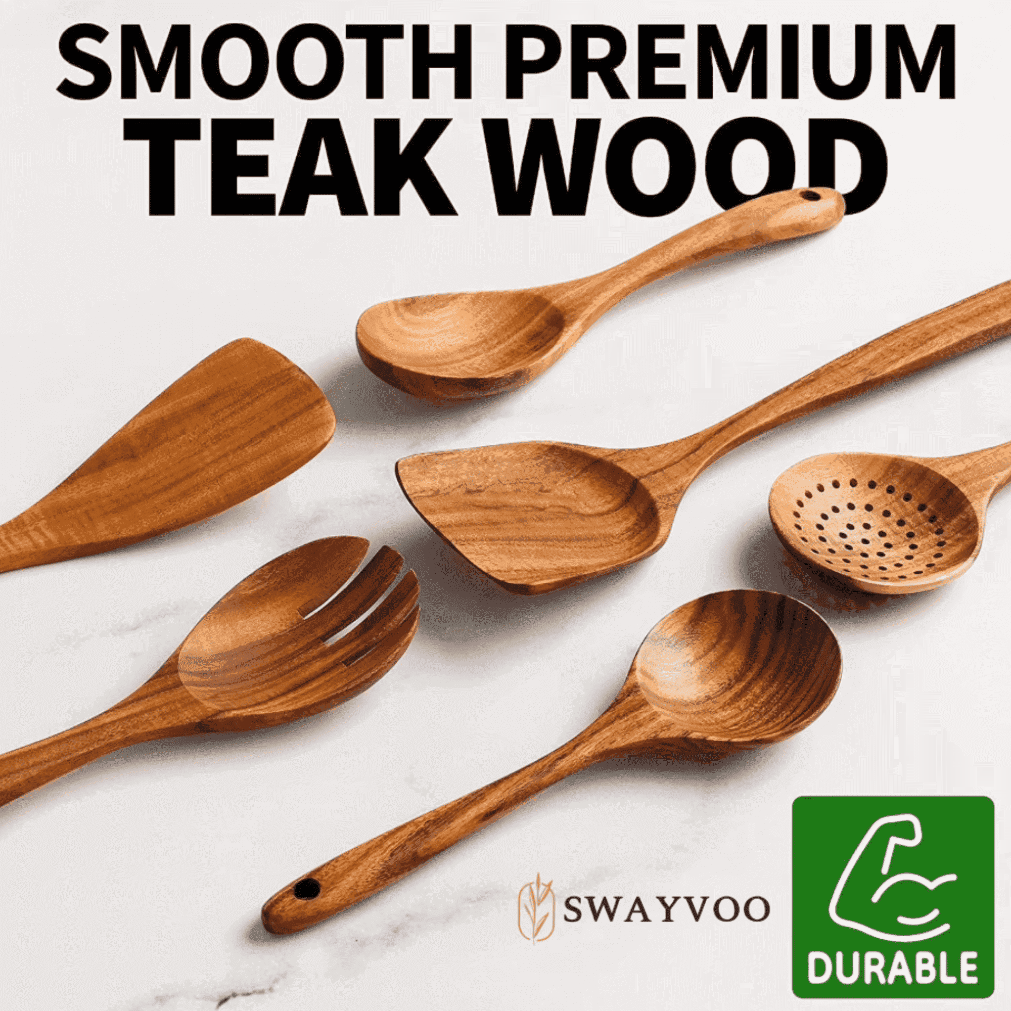 Wooden Spoons for Cooking, 6-Piece 100% Natural Teak Wooden Utensils for Cooking — Heat Resistant, Non-Stick ...