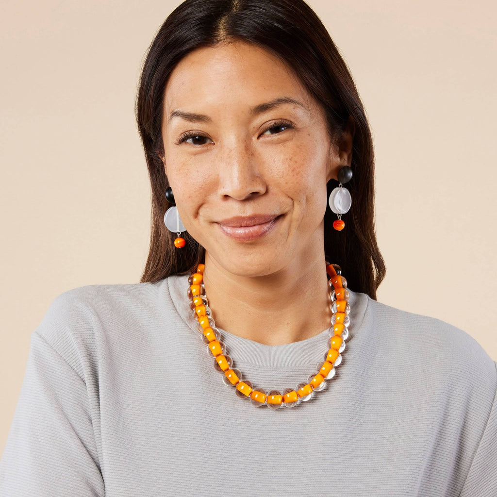 Murano Drop Earrings - White/ Orange