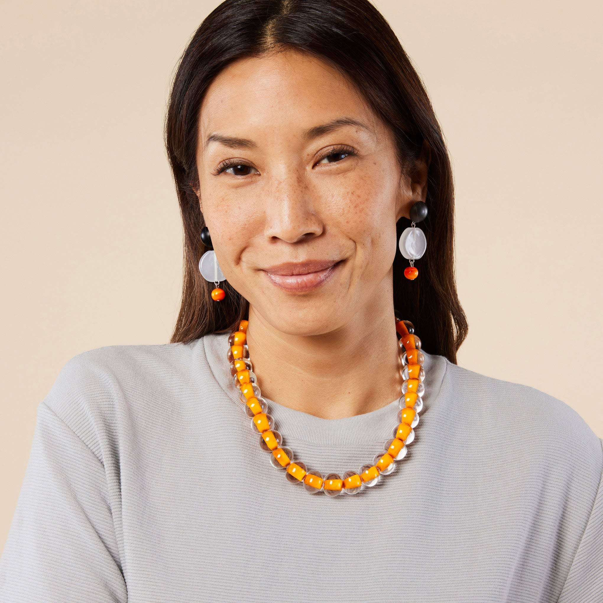 Murano Drop Earrings - White/ Orange