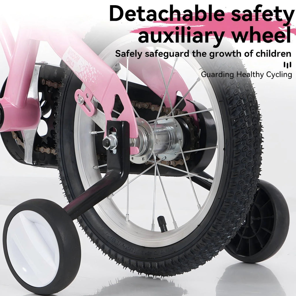 Baprem 18" Girls Bike for 5-9 Years Old Kids, Cute Kids Bike with Training Wheels, Steel Frame Sporty Children Bicycle, Pink