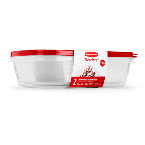 1 Gallon, 2 Packs, Red, Large Rectangular Plastic Food Storage Containers