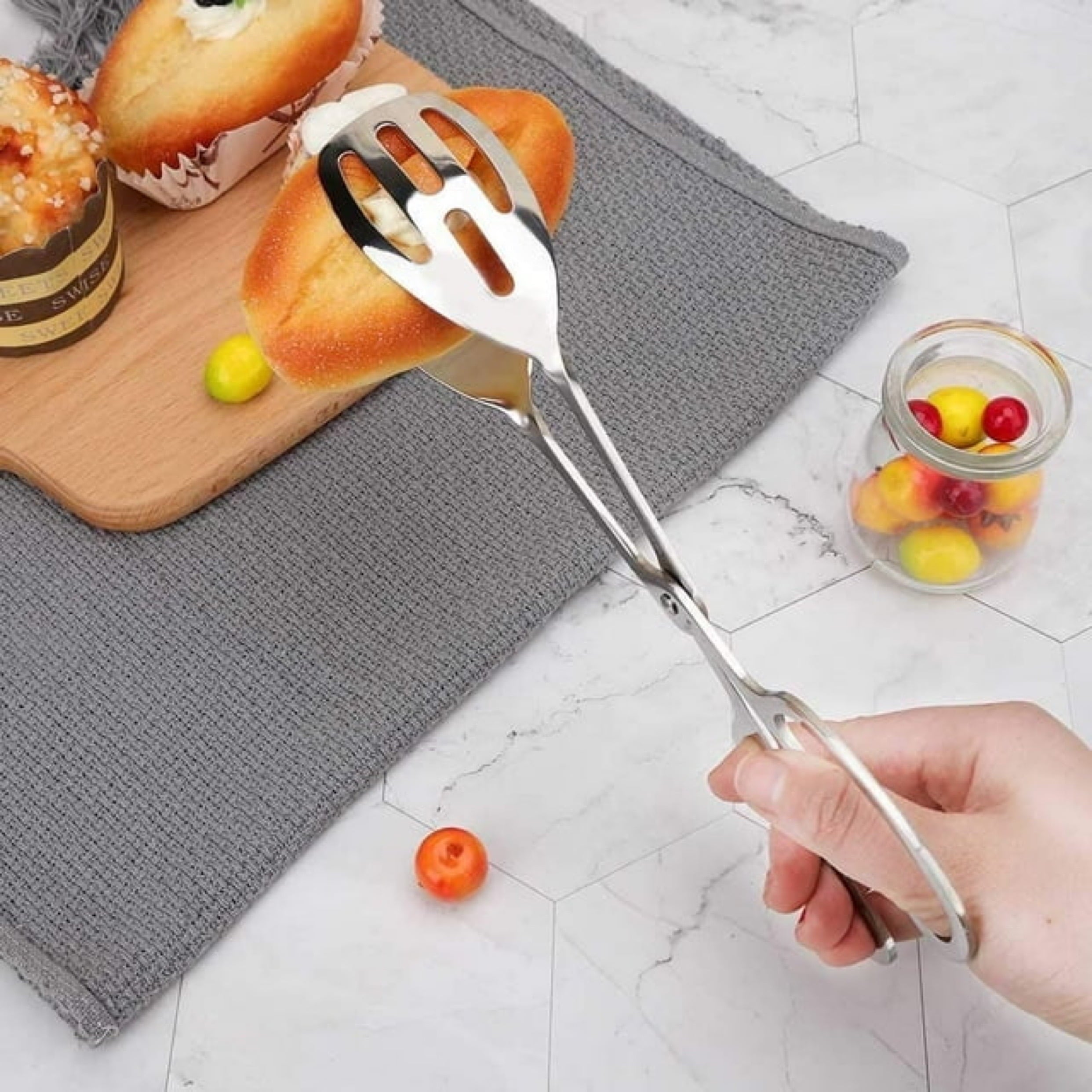 2 Pcs Salad Tongs, 10'' Stainless Steel Kitchen Tongs, for Baking Cake Buffet Pasta Restaurant Home Kitchen Gadg...