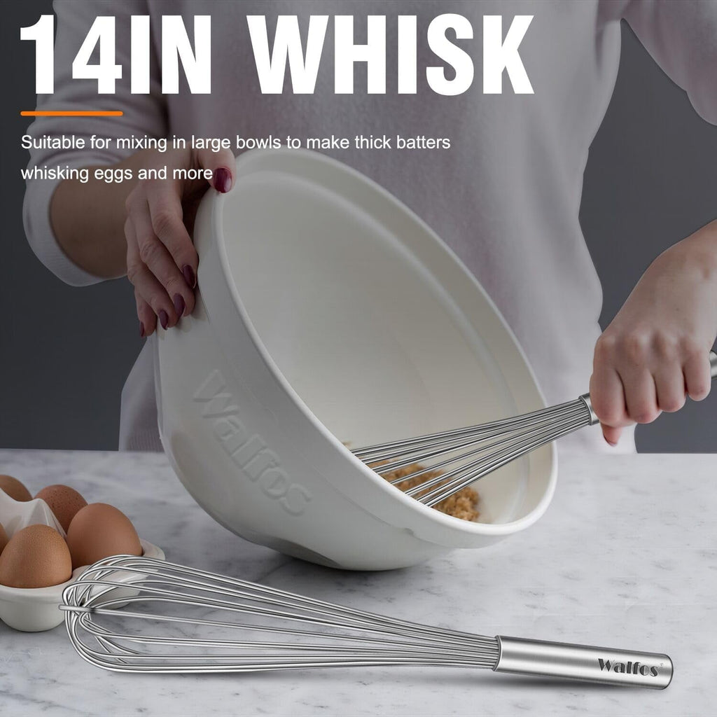 Whisk,14in Large Whisks, Heavy Duty Stainless Steel Wire Whisk for Blending, Whisking, Beating Suitable for st...