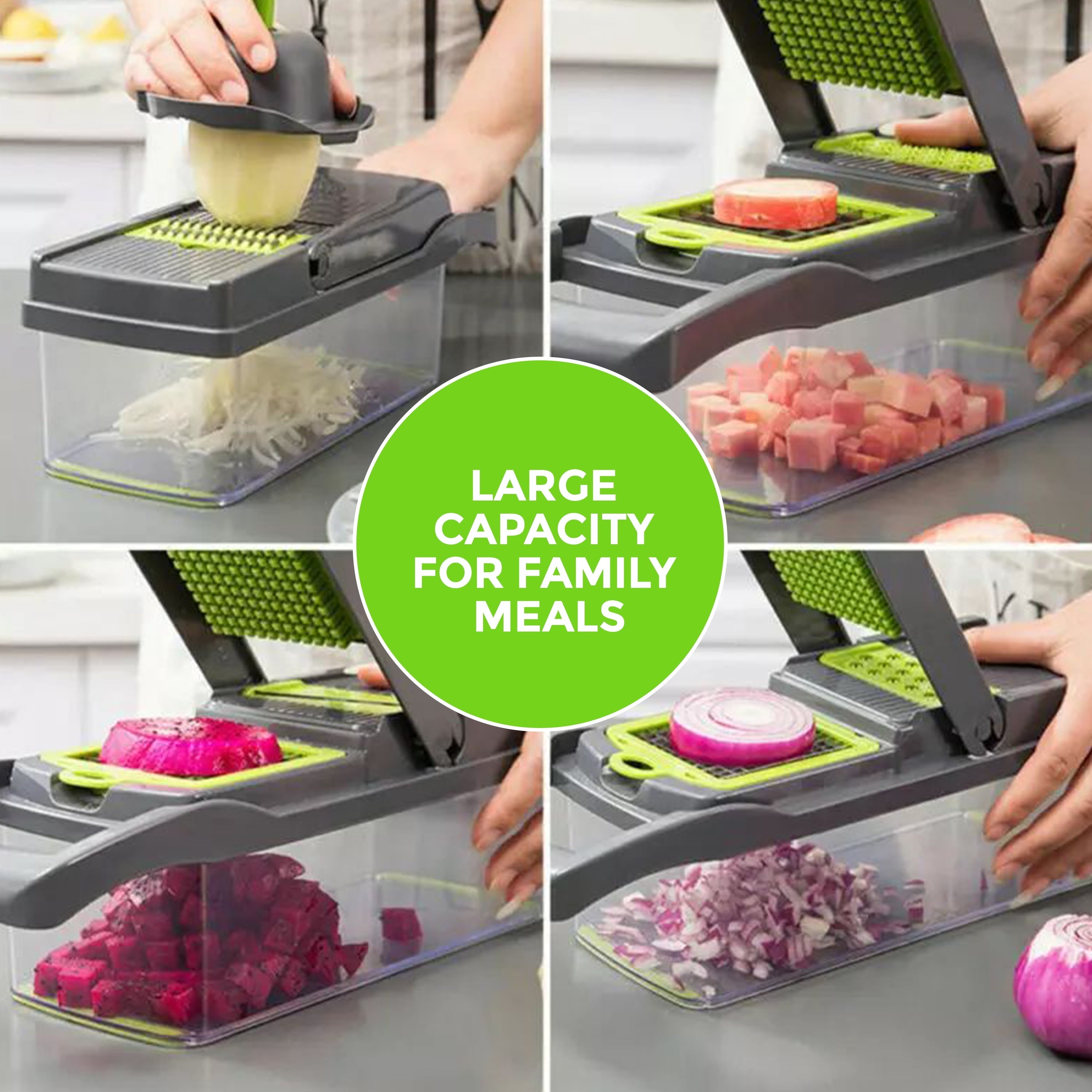 13-in-1 Vegetable Chopper & Slicer - Multifunctional Onion Chopper with 8 Blades, Colander Basket & Container | Mini ...