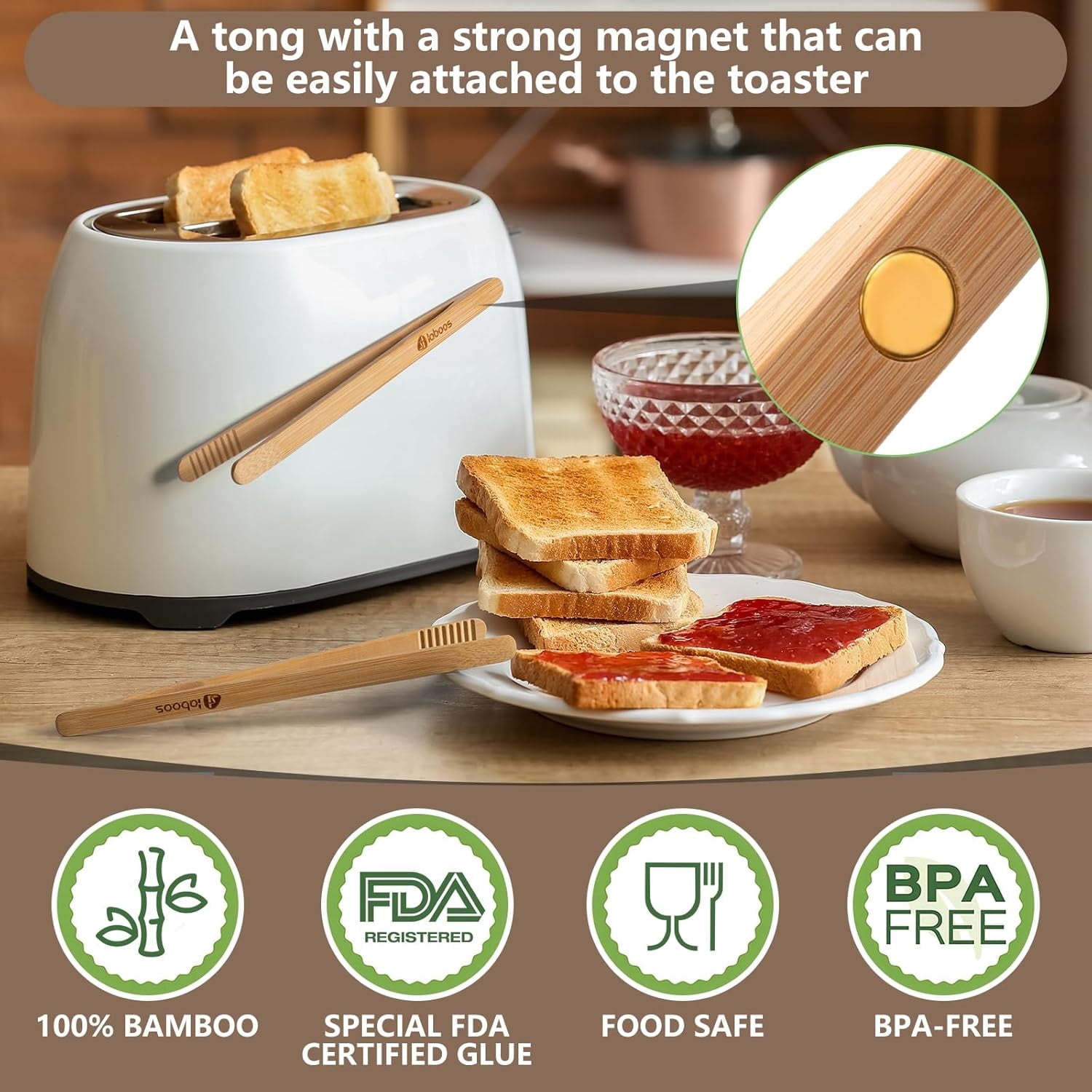 Bamboo Toast Tongs - Wood Cooking Tong,Ideal for Toaster,Fruits, Bread & Pickles, Kitchen Utensil fo...