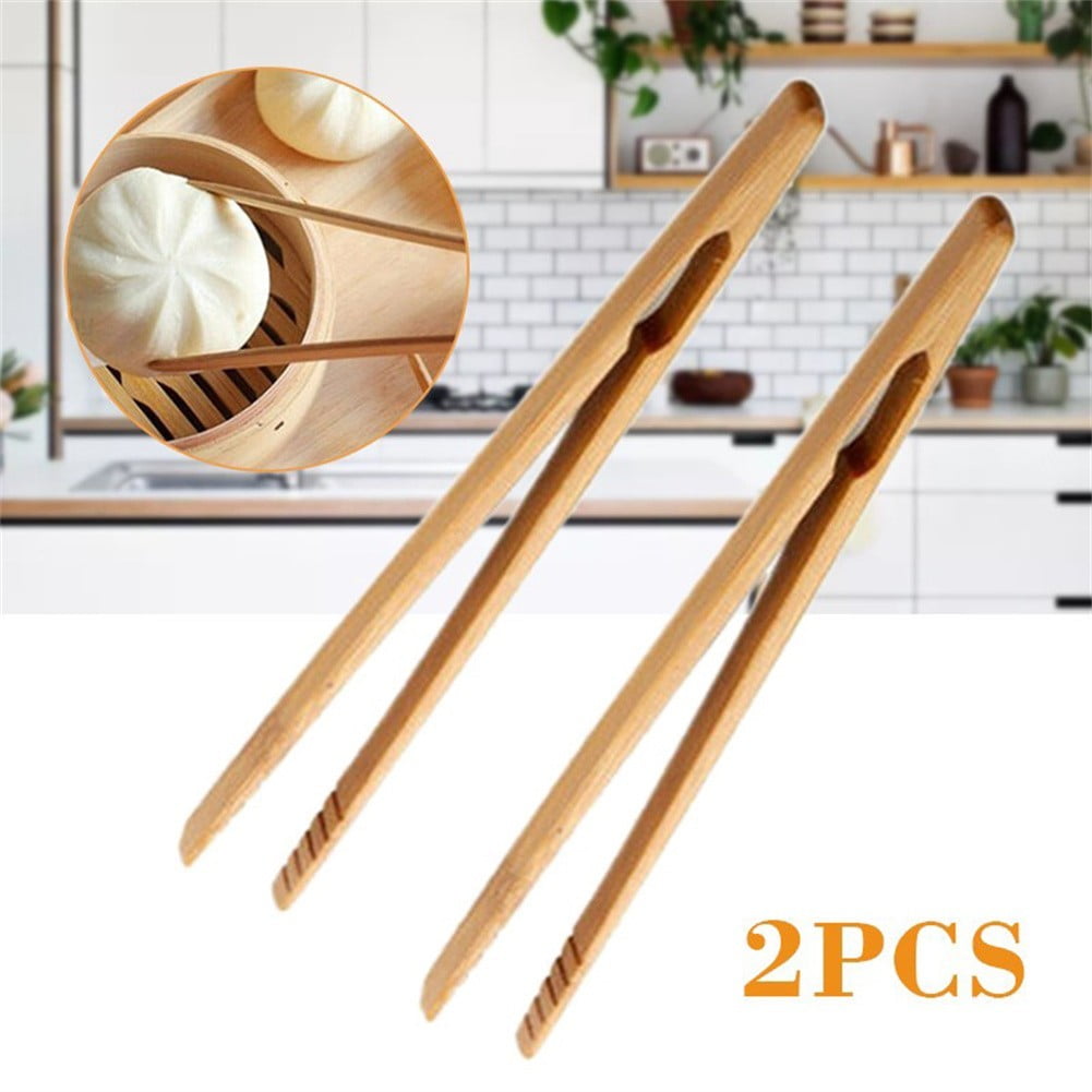 2 Pcs Bamboo Toaster Tongs for Toast Pickles Tea Cooking Kitchen Tongs