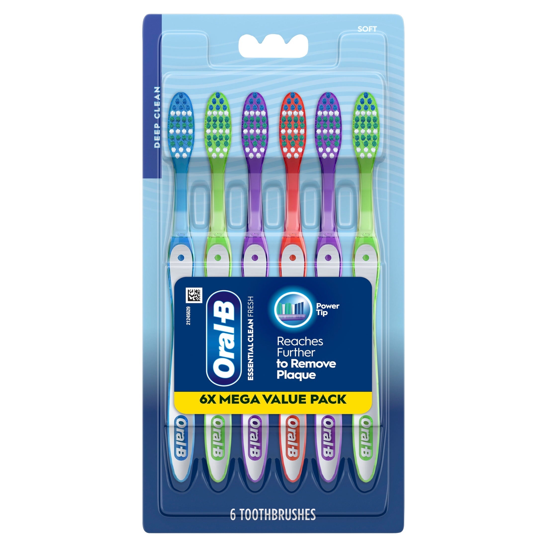 (4 pack)  Toothbrush Pack, Essential Clean Manual Toothbrushes, Soft Bristles, 6 Count