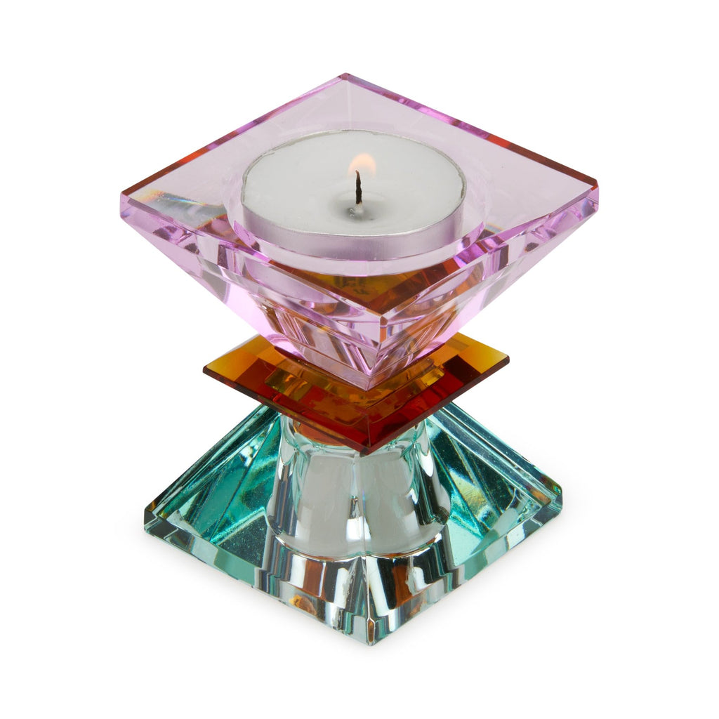 Faceted Crystal Candle Holder - Violet/ Amber/ Light Mint