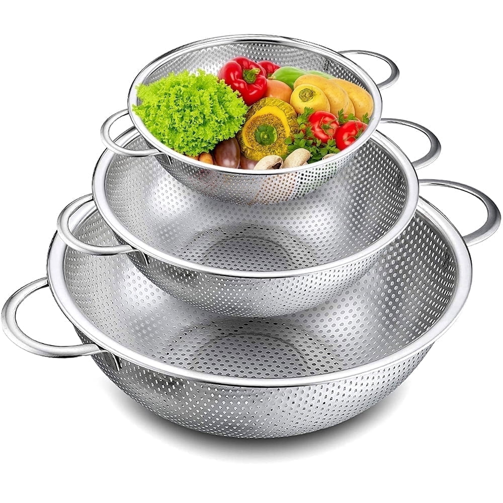 Colander Set of 3, Stainless Steel Micro-Perforated Colanders Strainers for Draining Rinsing Washing, Ideal f...