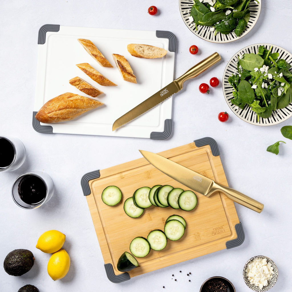 2-Piece 11"x14" Poly and Wood Cutting Board Set - White