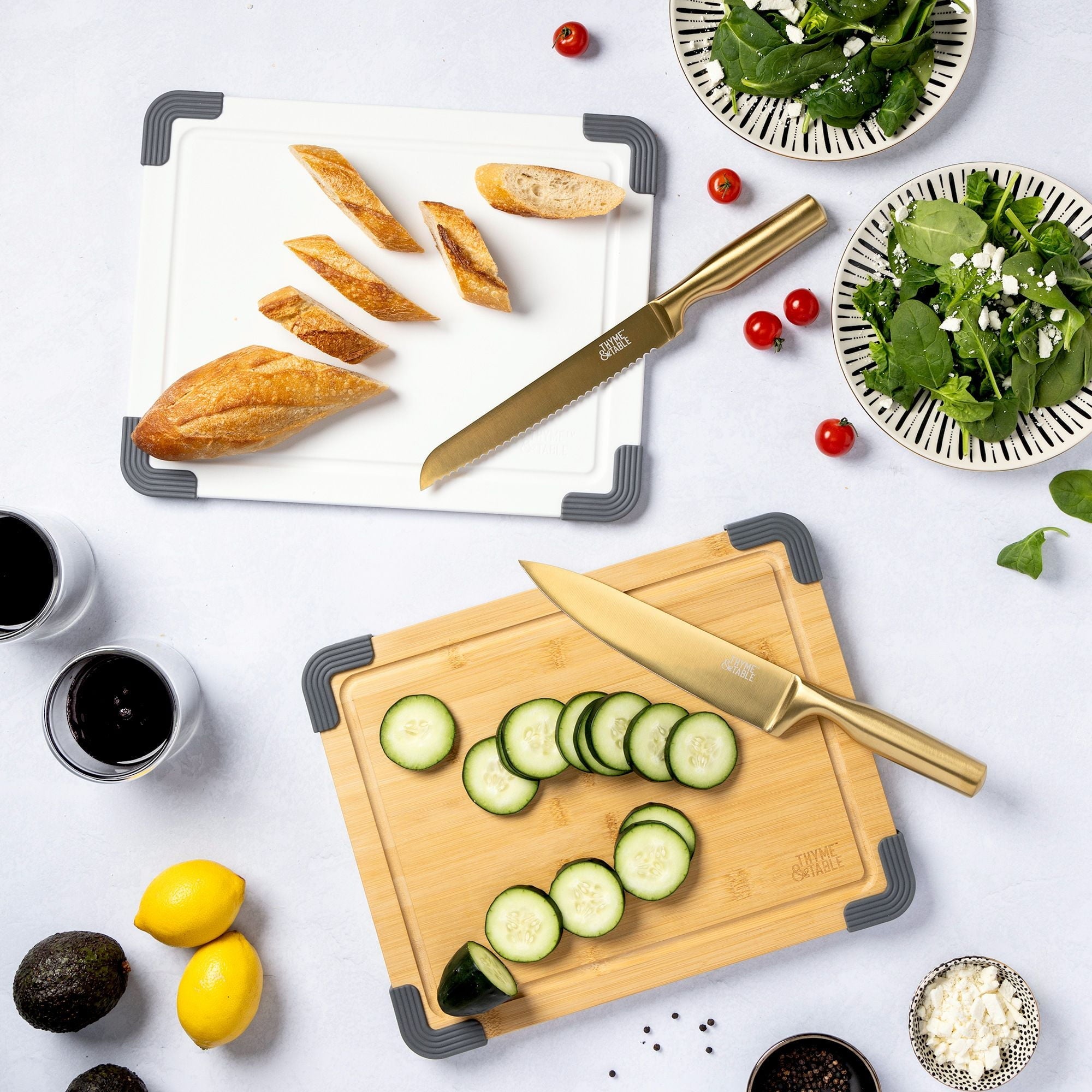 2-Piece 11"x14" Poly and Wood Cutting Board Set - White