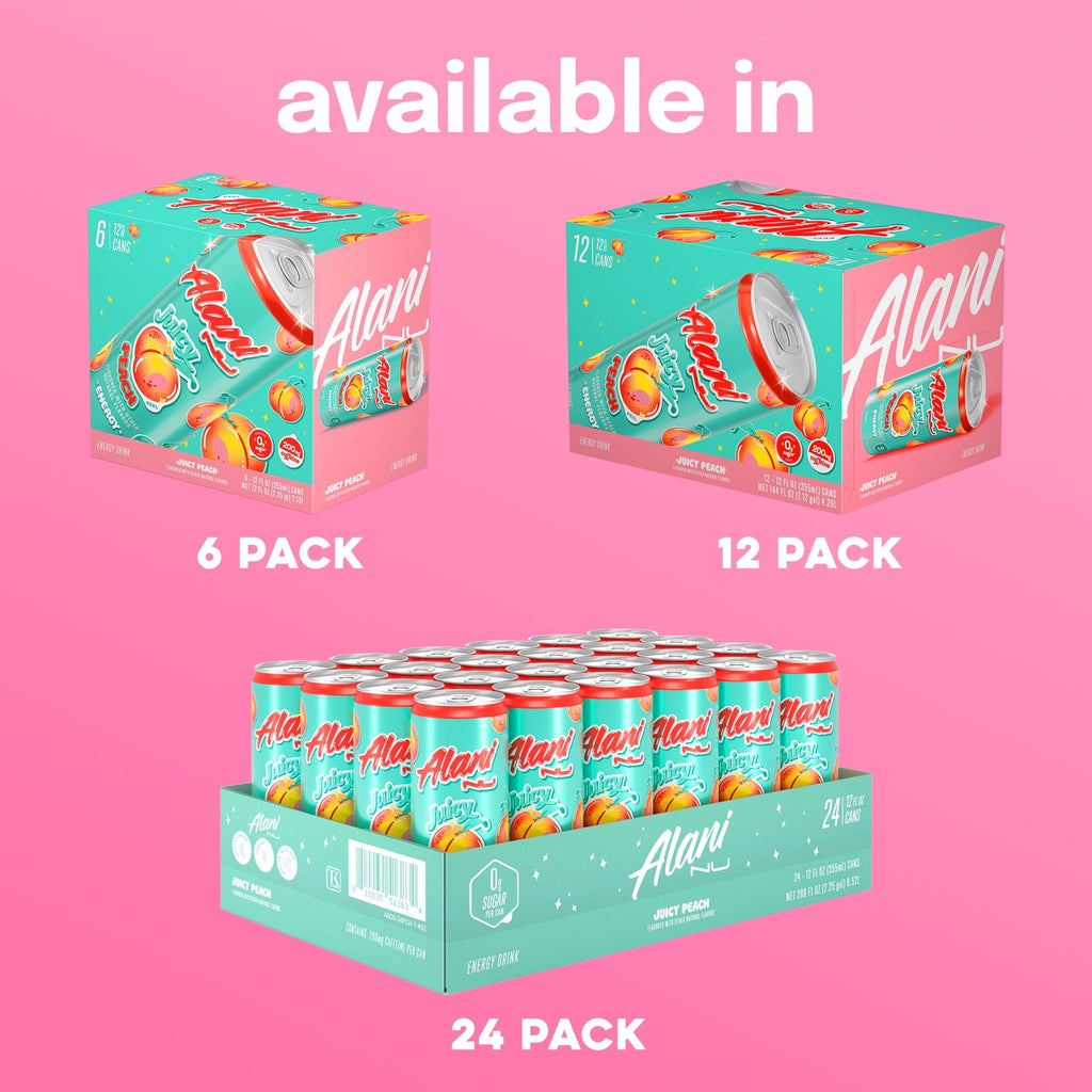 Sugar Free Energy Drink, Juicy Peach, 12 fl oz, 6 Pack, Cans, 200mg Caffeine