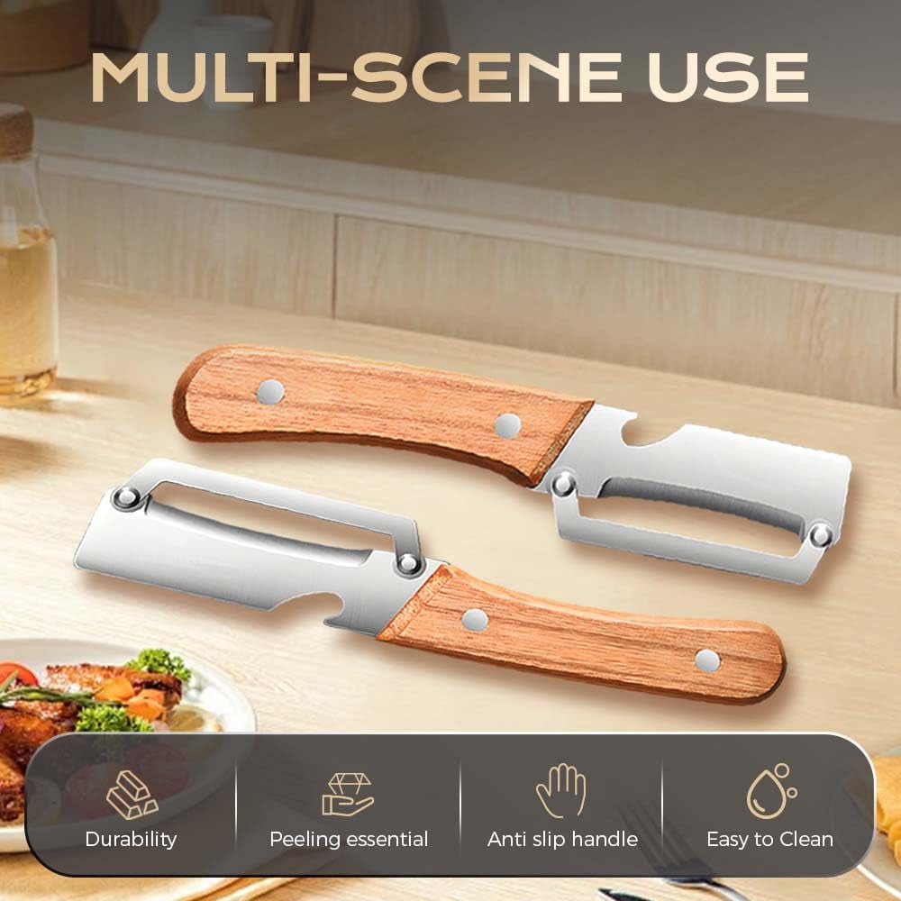 Vegetable Peeler for Kitchen, Stainless Steel Blade with Wooden Handle, Manual Fruit Potato Apple Pe...