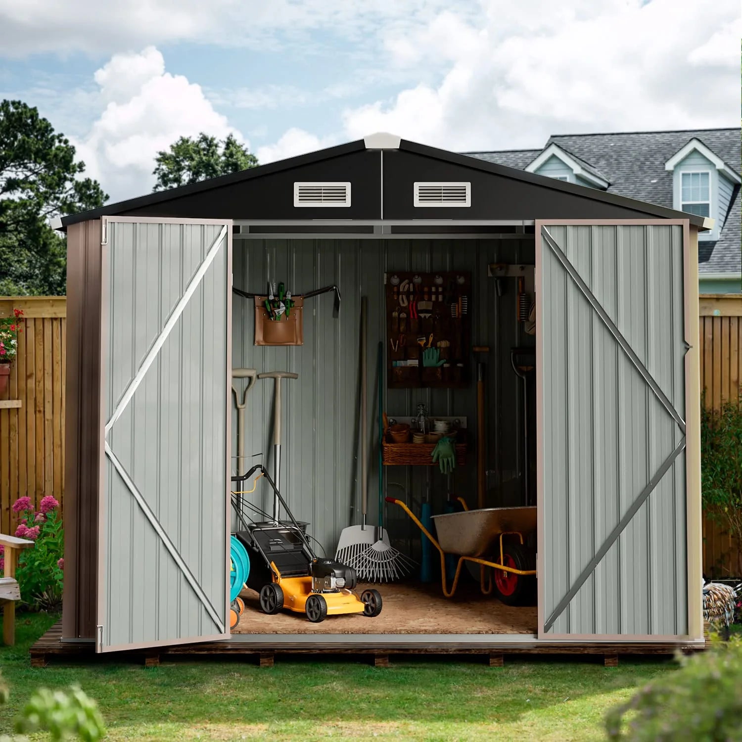 Aoxun 6.4x4 FT Outdoor Storage Shed for Tool Garden