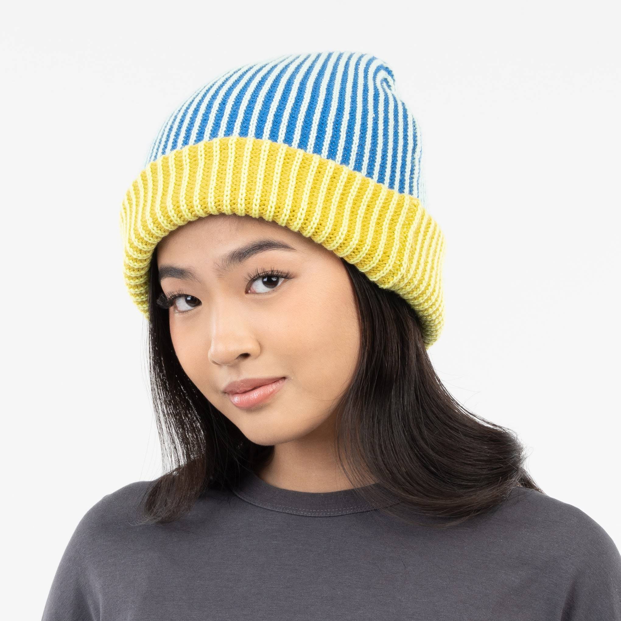 Verloop Pinstripe Plush Beanie - Golden Olive Cobalt