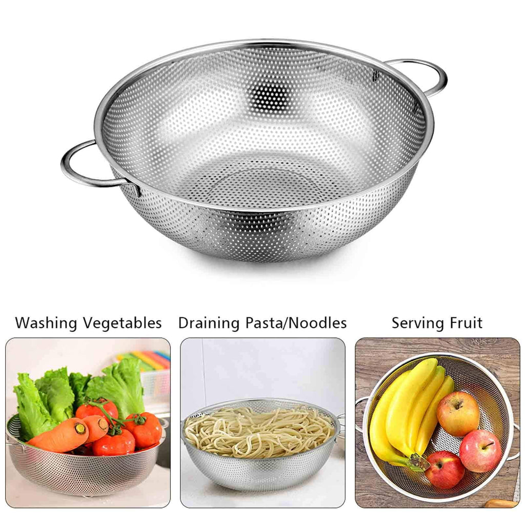 Stainless Steel Colander Set of 3, Micro-Perforated Colanders Strainers for Draining Rinsing - 1/3/5 Quart