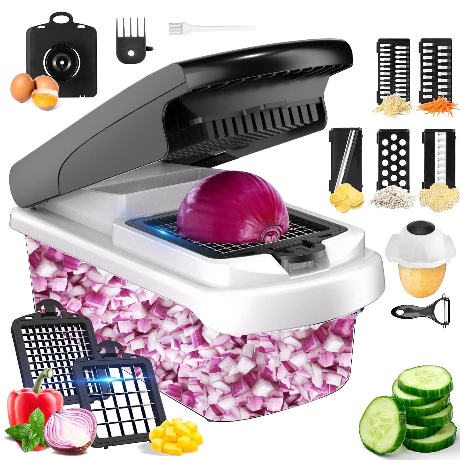 Vegetable Chopper Food Slicer, 15 in 1 Multi-Function Food Chopper for Onion, Veggie, Cheese Grater, Vegetable...