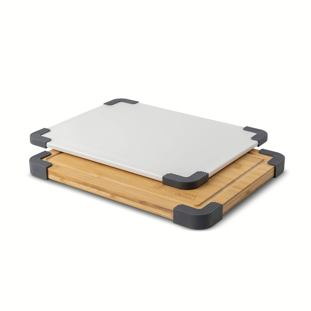 2-Piece 11"x14" Poly and Wood Cutting Board Set - White
