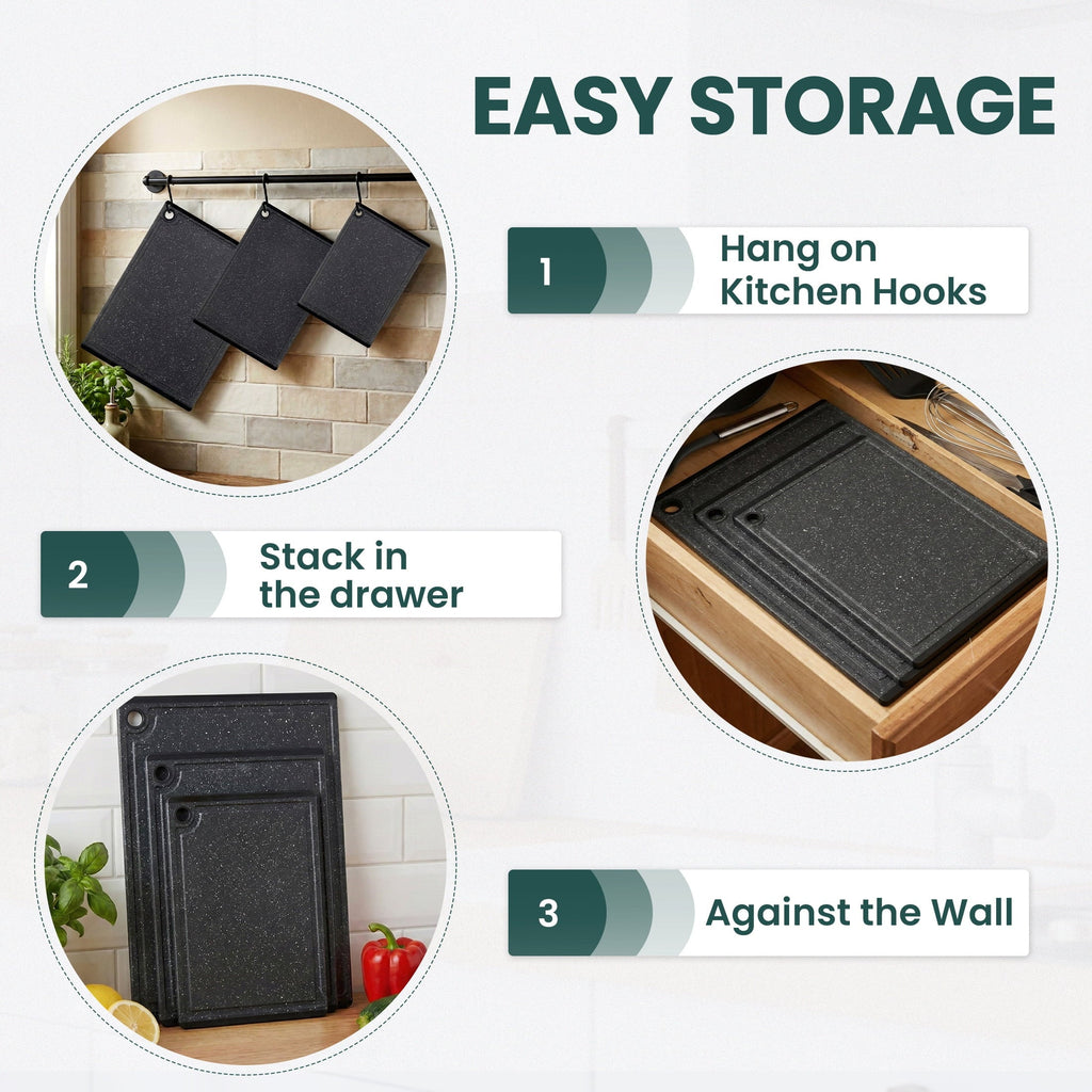 3-Piece Plastic Large Cutting Boards Set for Kitchen, Chopping Board with Non-slip Feet and Juice Grooves