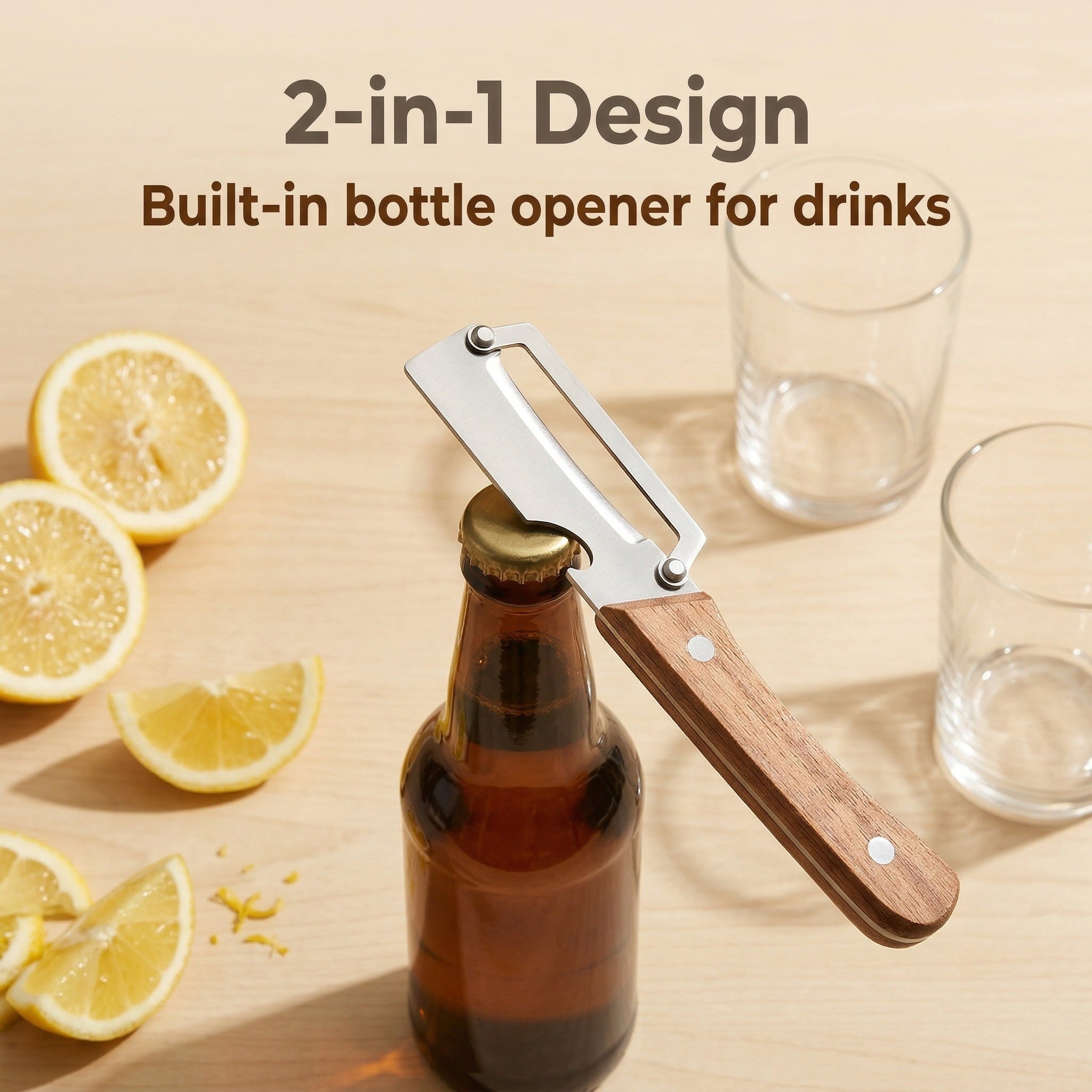 Vegetable Peeler with Wooden Handle and Bottle Opener, Kitchen Tool for Fruit Apple Potato Pumpkin Pa...