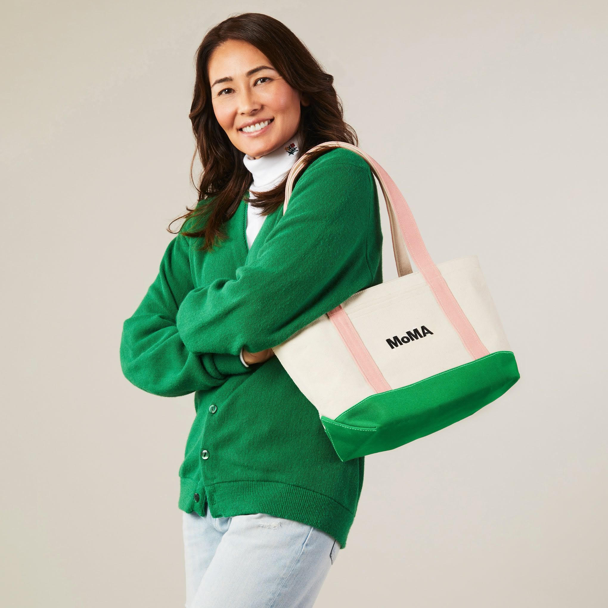 MoMA Baggu Heavyweight Canvas Tote - Pink/ Green