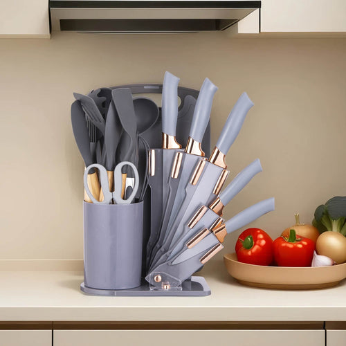 19-Piece Silicone Kitchen Utensil & Knife Set - Heat-Resistant Cooking Tools Non-Stick Safe Gift for Mom or Wo...