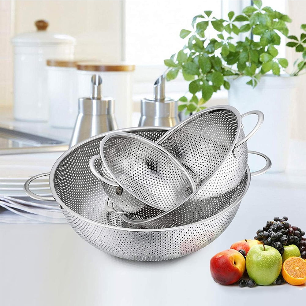 Colander Set of 3, Stainless Steel Micro-Perforated Colanders Strainers for Draining Rinsing Washing, Ideal f...