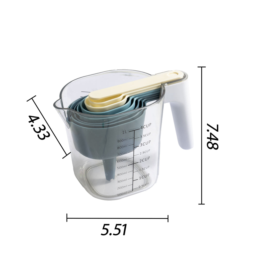 9-Piece Stackable Measuring Set Kitchen Tools for Cooking, 7.48" L, Blue