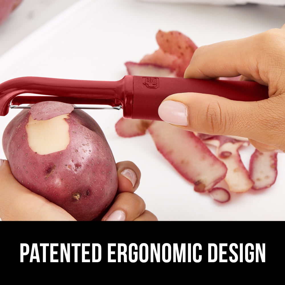 Vegetable Peeler, Stainless Steel, Includes Blade Cover, Peels Potatoes Apples, Red