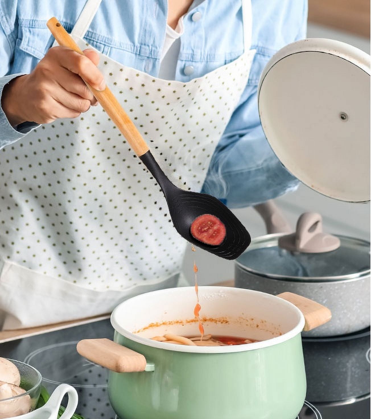 with Bamboo Handle, Ideal for Cooking , 13in L