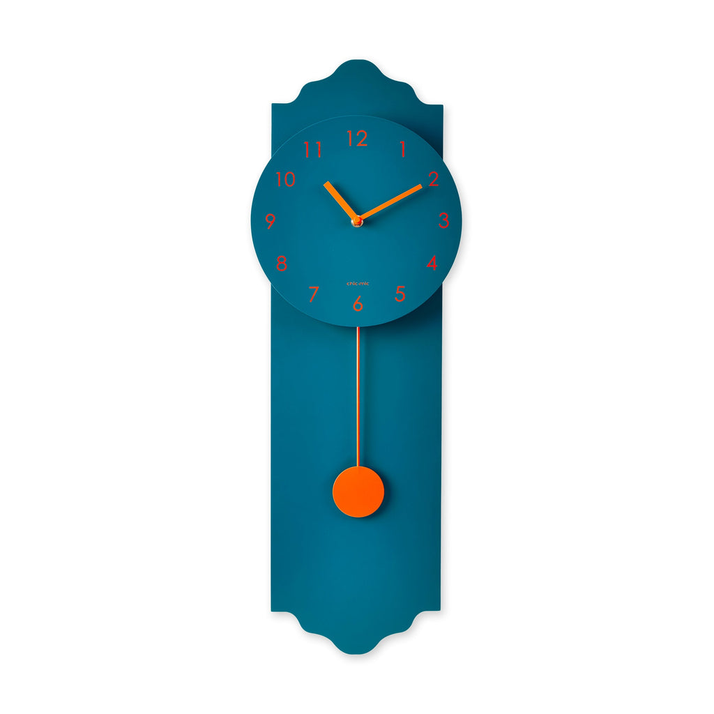Modern Pendulum Wall Clock - Blue/ Orange