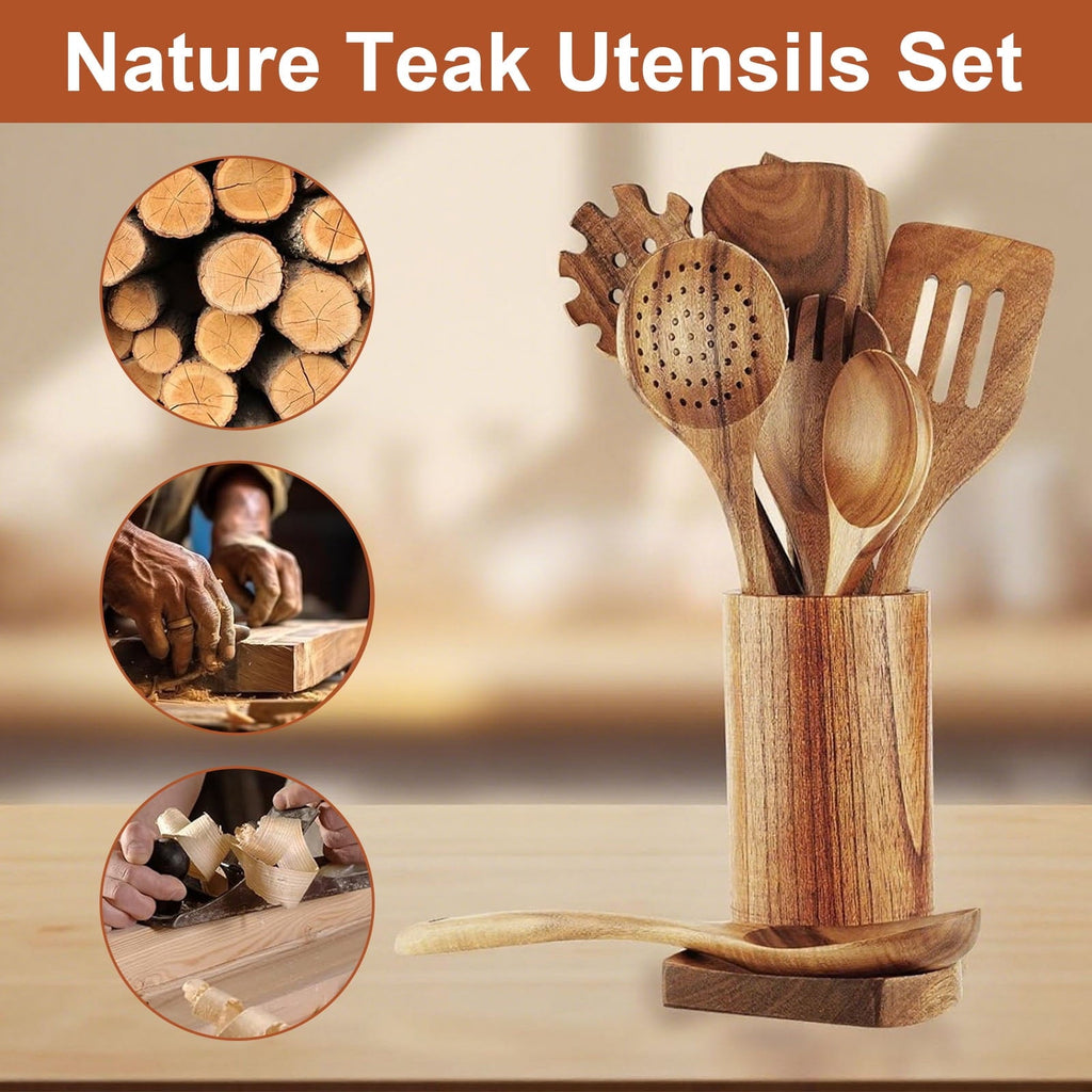 10Pcs Wooden Spoons for Cooking, Smooth Finish Teak Wooden Utensils for Cooking, Soft Comfort-Grip Wood Spoons for Co...