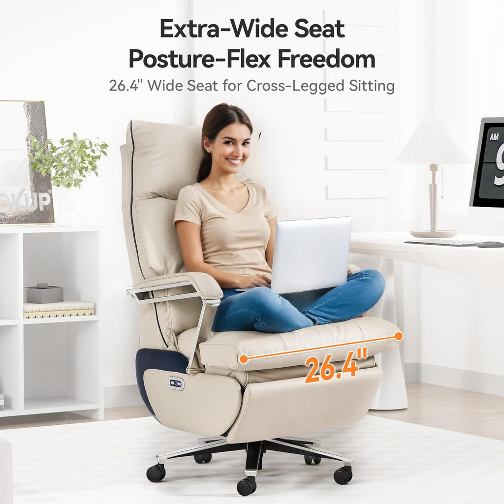 M80 Dual Motor Executive Office Chair with Footrest, Big &amp; Tall, 420lbs, Beige