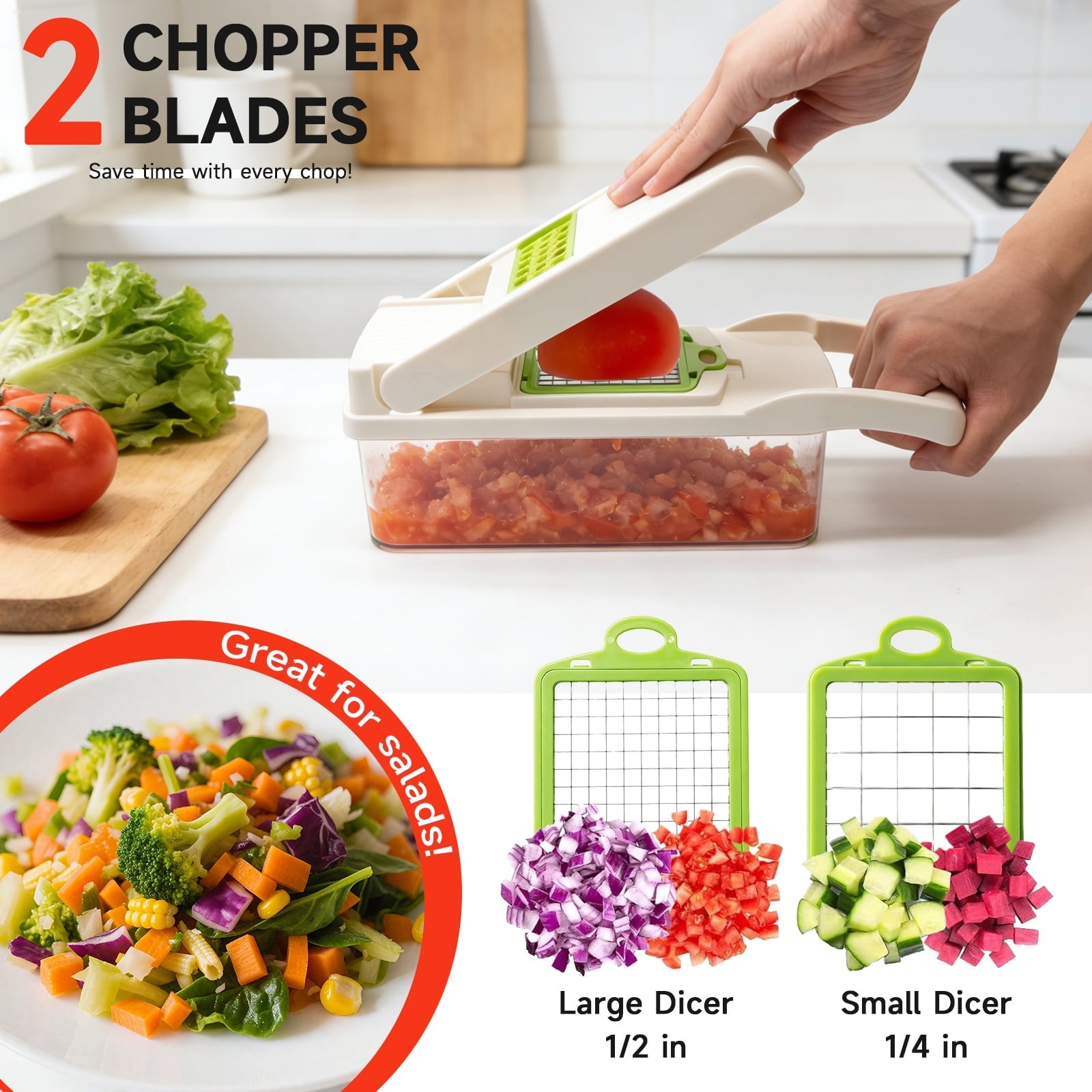 Vegetable Chopper Food Slicer, 14 in 1 Food Chopper for Onion, Veggie, Cheese Grater, Vegetables Cutter With L...
