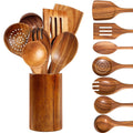 Wooden Spoons for Cooking, 8 Pcs Natural Teak Wooden Utensils Set, Non-Stick & Heat Resistant Durable Wood ...