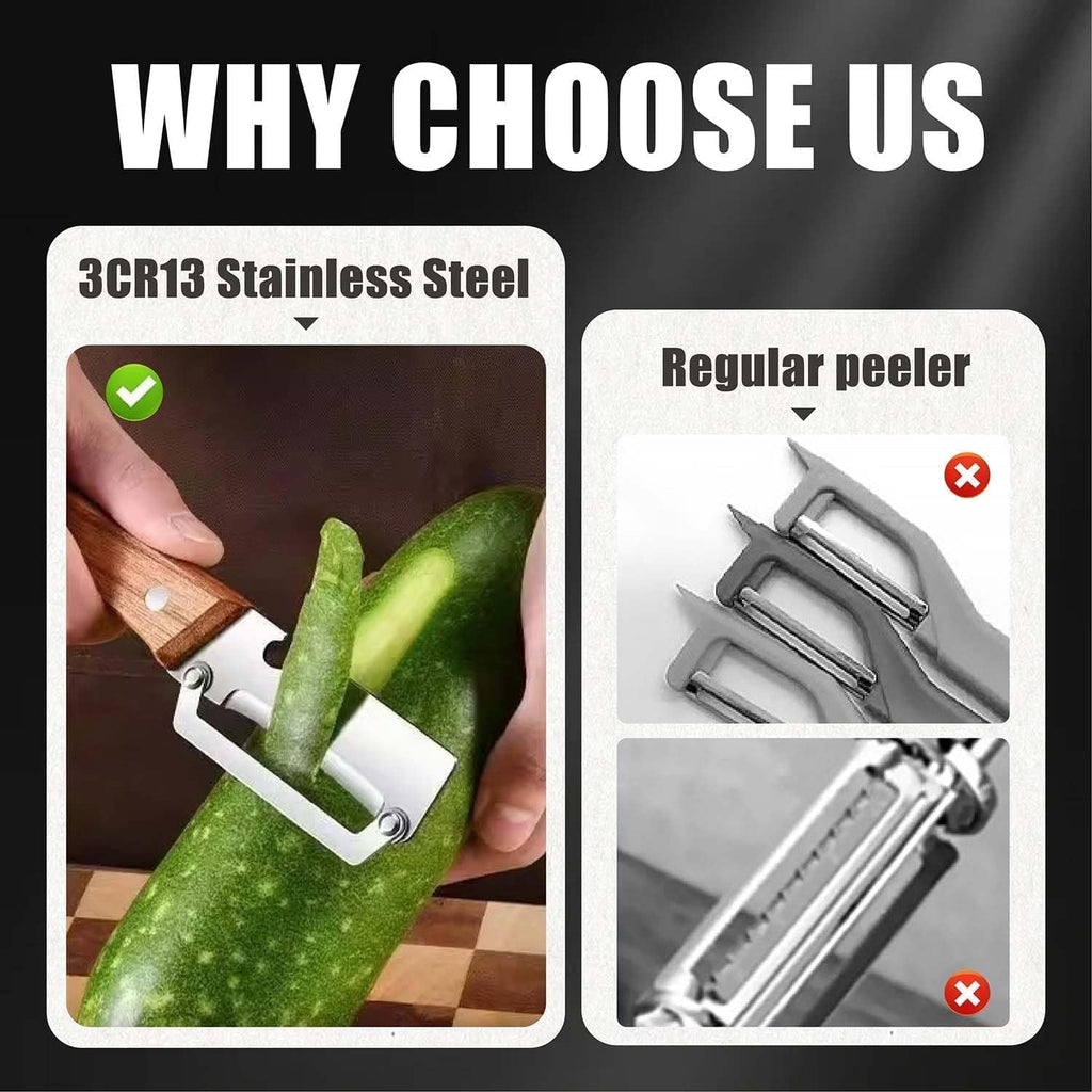 Vegetable Peeler for Kitchen | Non-Slip Wooden Handle & Bottle Opener with Stainless Steel Blade for...