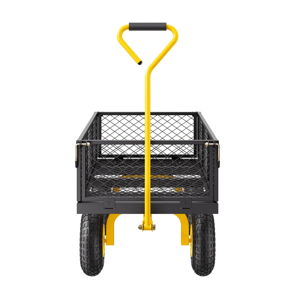 KFFKFF Mesh Steel Garden Cart 900 Lbs, 38 x 22 " Heavy Duty Utility Wagon Cart, Metal Garden Trolley with 10" Wheels, Removable Mesh Sides, 180 Swiveling Handle (Green)