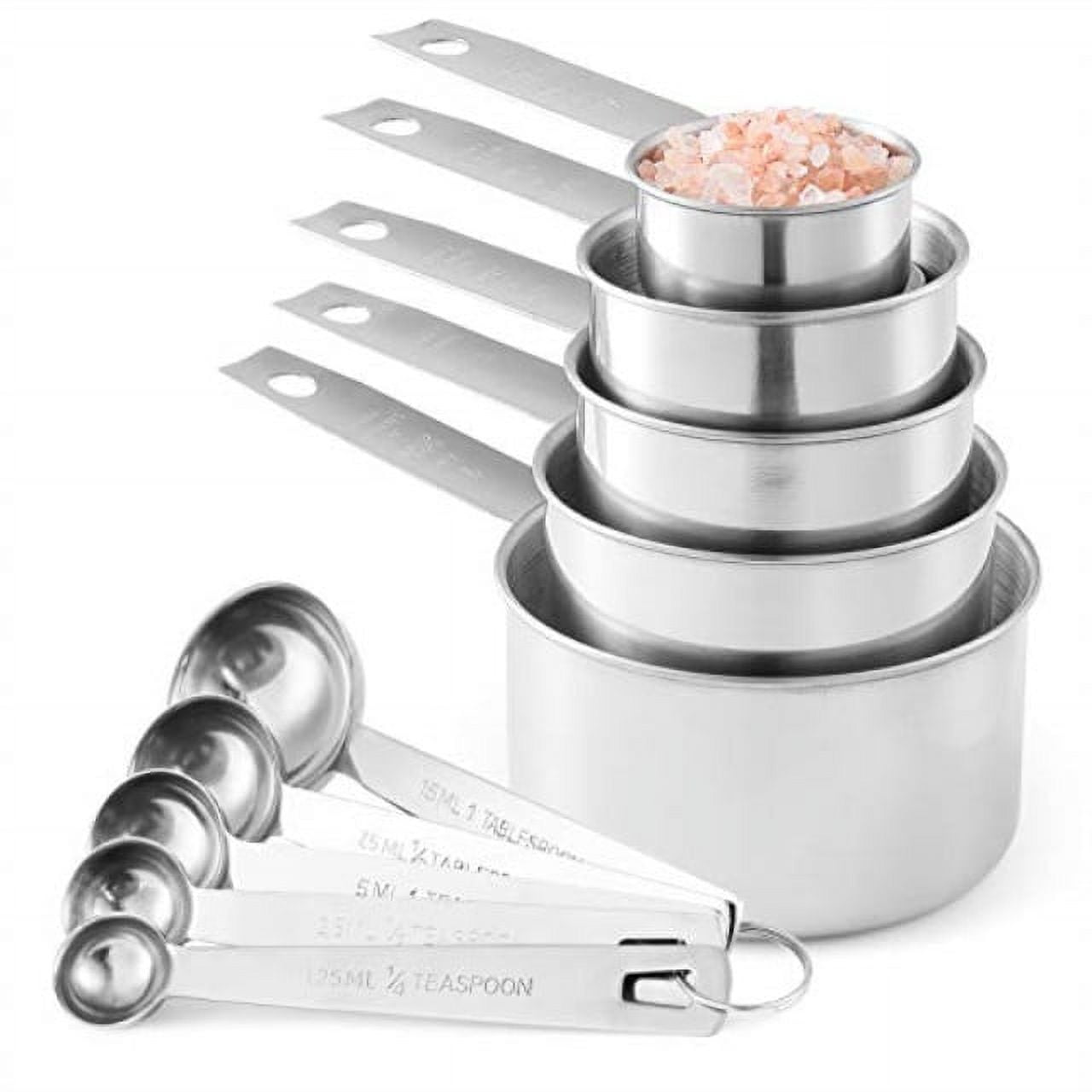Stainless Measuring Cups And Measuring Spoons 10-Piece Set, 5 Cups And 5 Spoons