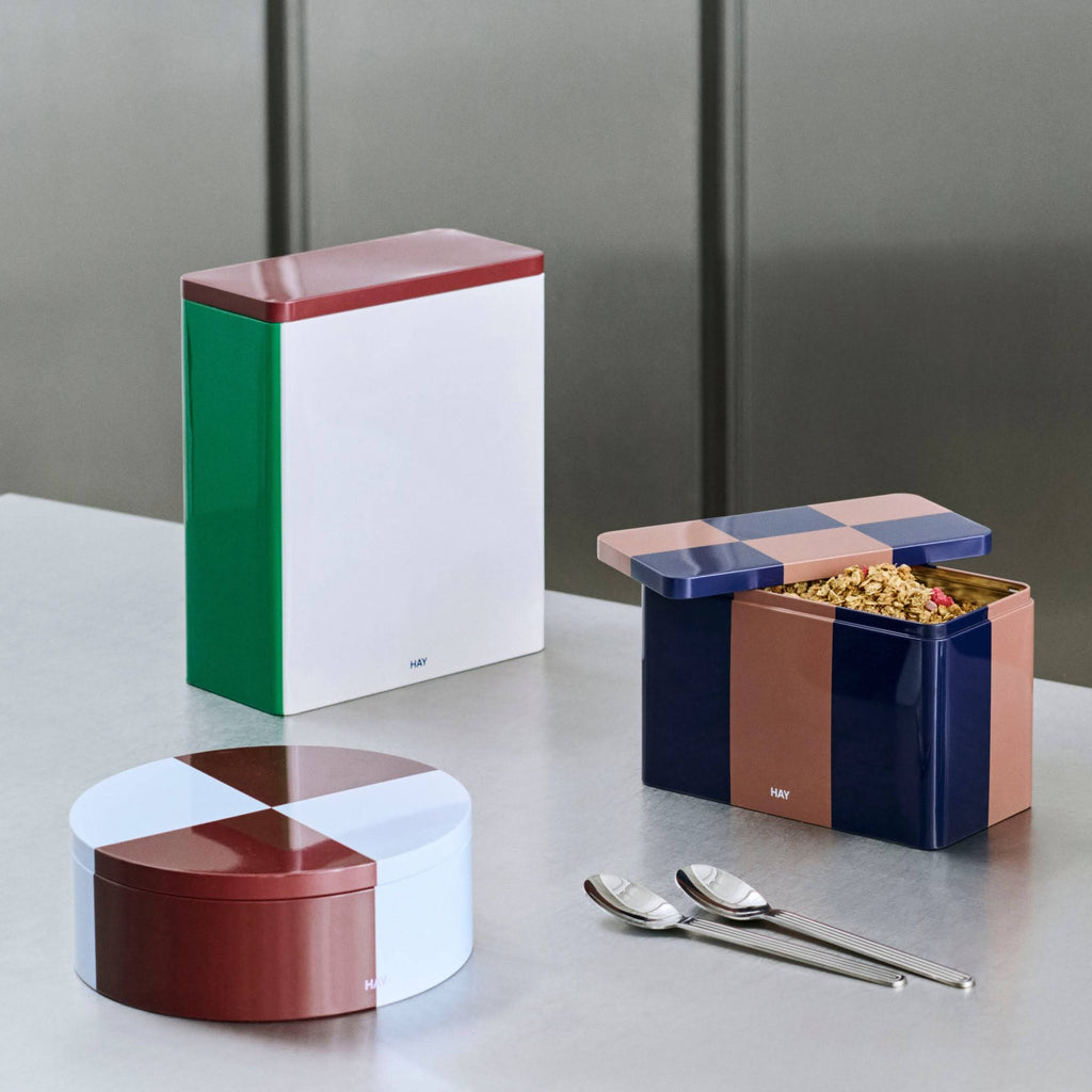 HAY Tin Container - Off White/ Burgundy/ Green