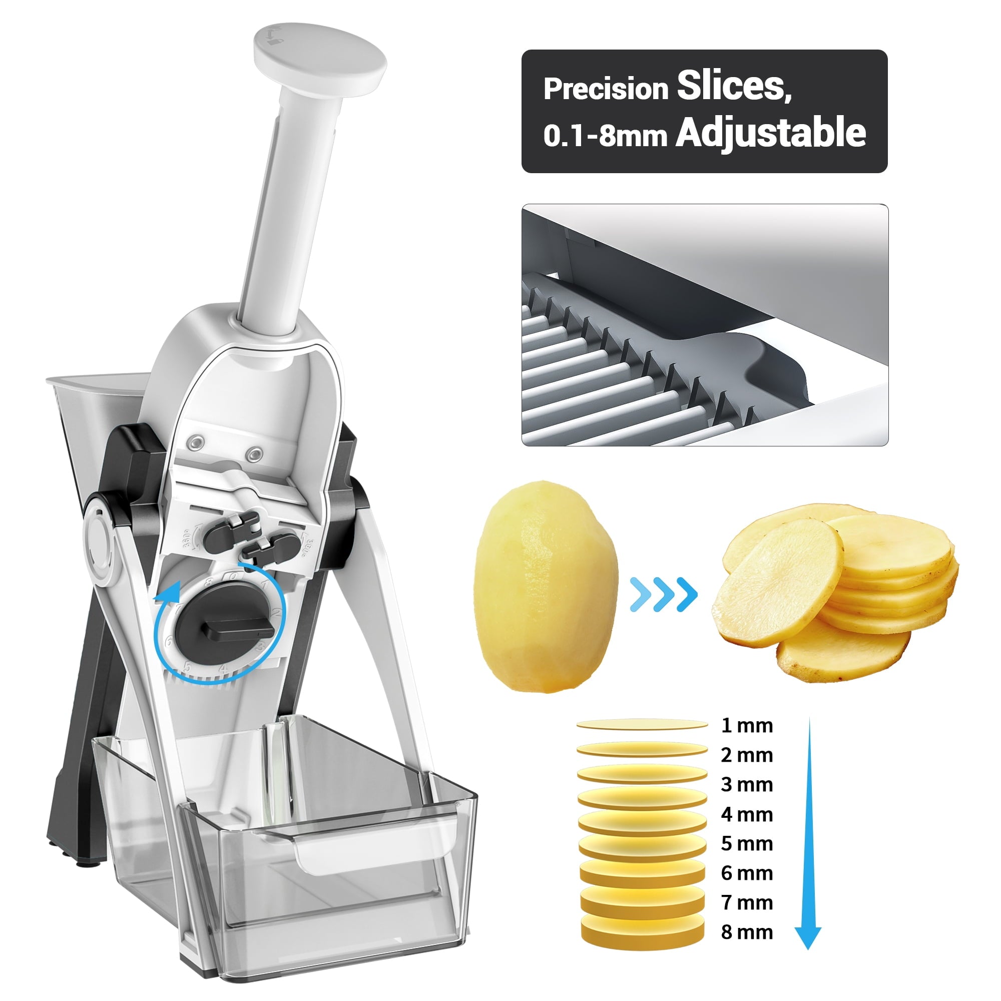Vegetable Mandoline Slicer Chopper, Kitchen Adjustable Safe Onion Potato Food Chopper, Perfect for Slici...