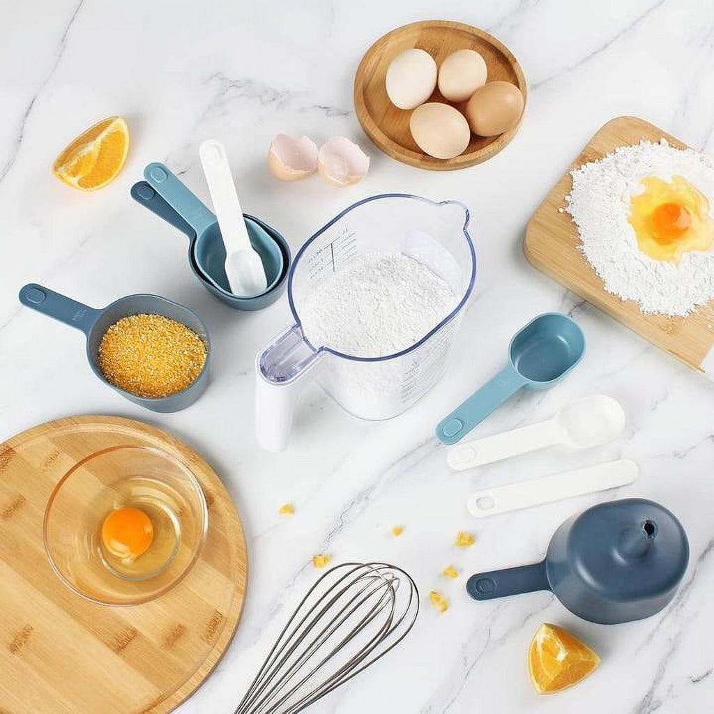 9-Piece Stackable Measuring Set Kitchen Tools for Cooking, 7.48" L, Blue
