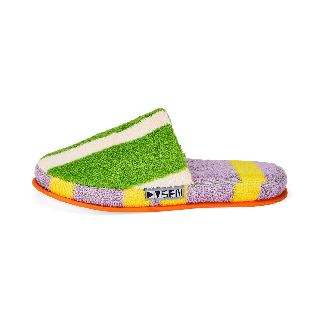 Dusen Dusen Striped Terry Slippers - Green/ Lavender
