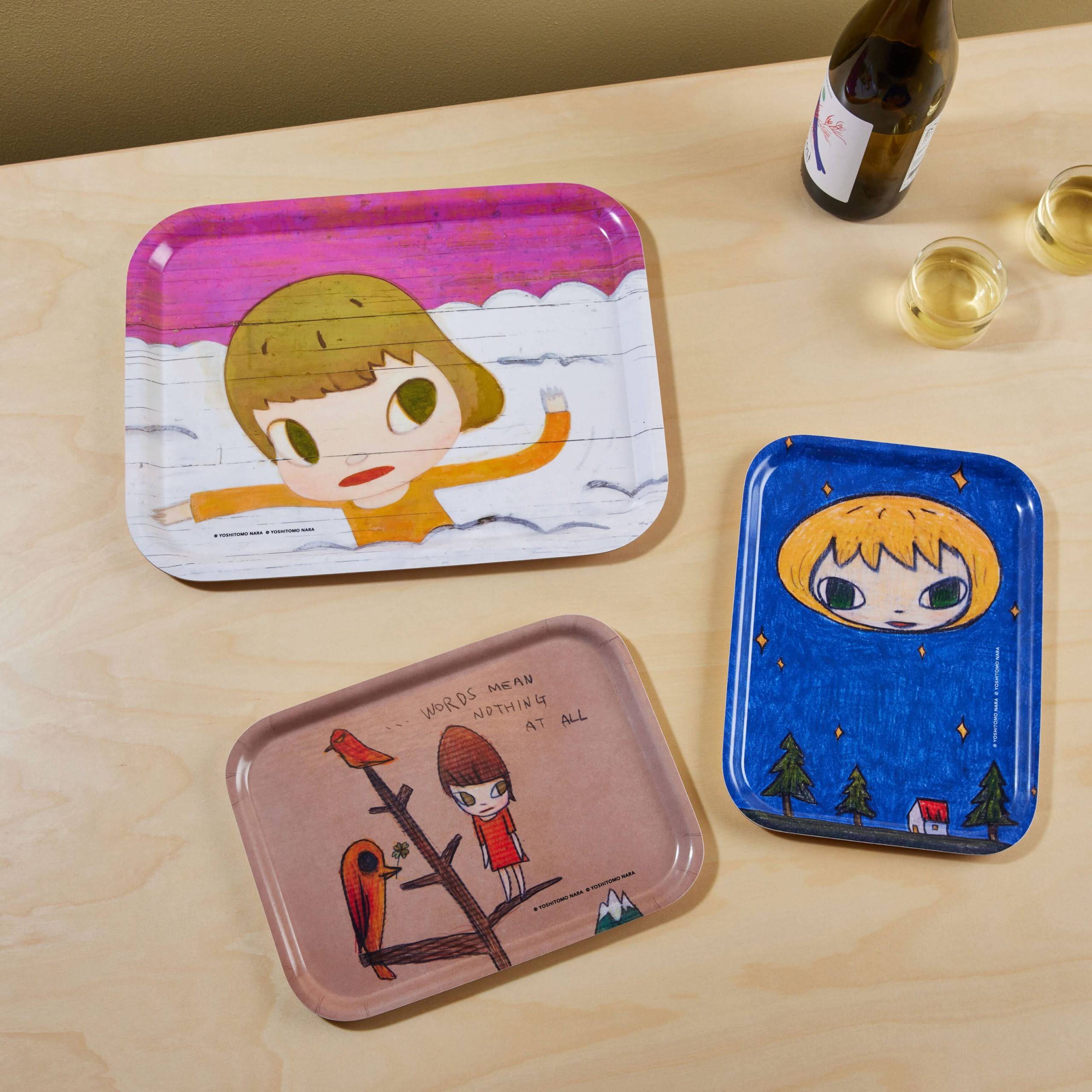 Yoshitomo Nara Birch Wood Tray - Blue/ Multi