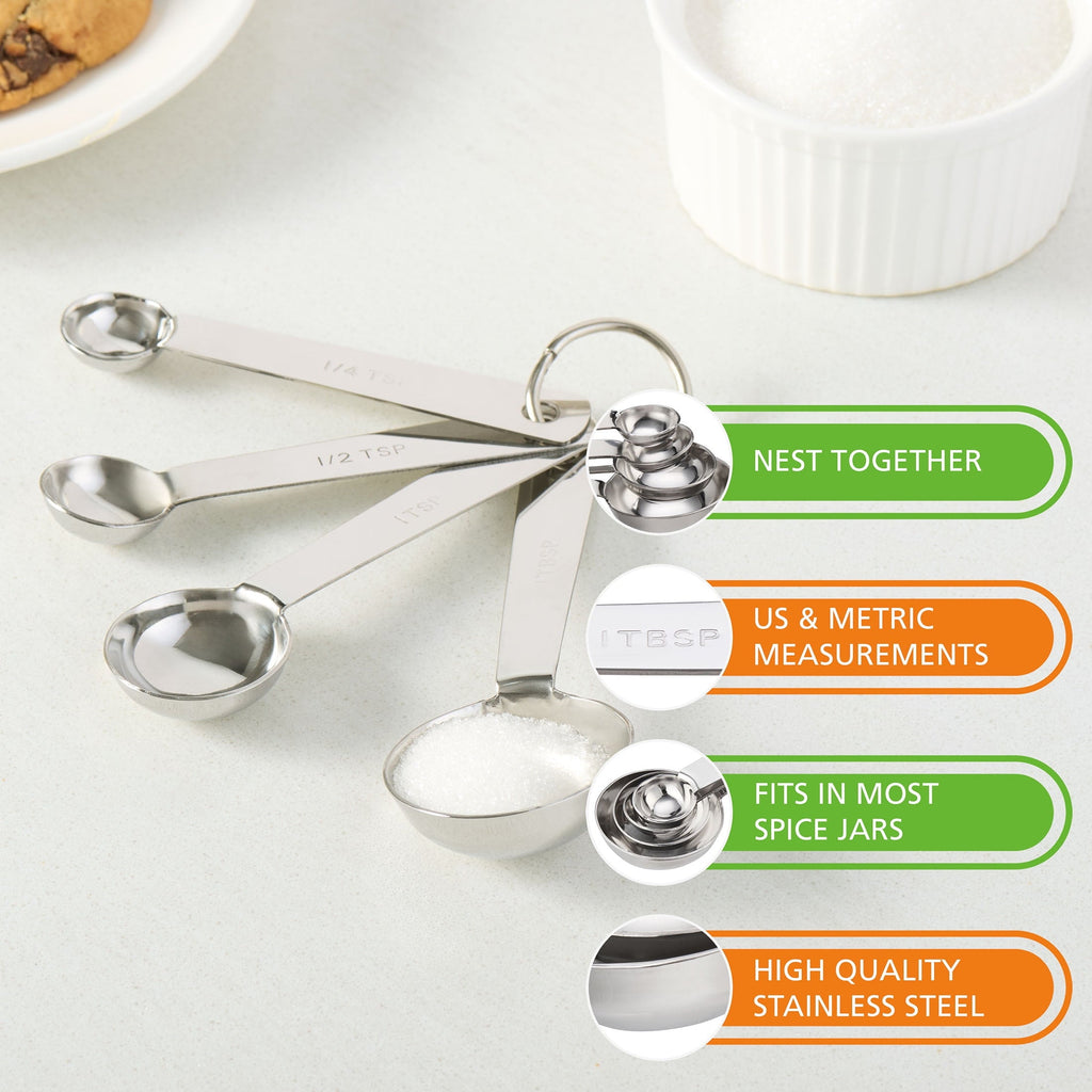 Kitchen Stainless Steel 4-Piece Nesting Measuring Spoons Set, Stainless Steel Finish